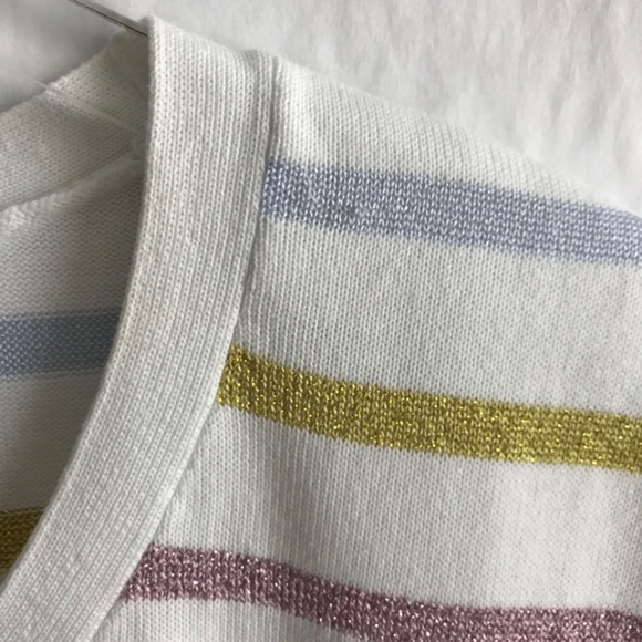 Talbots Cap-Sleeve Metallic Stripe Sweater Size L Cotton Blend Scoop Neck - Picture 7 of 8